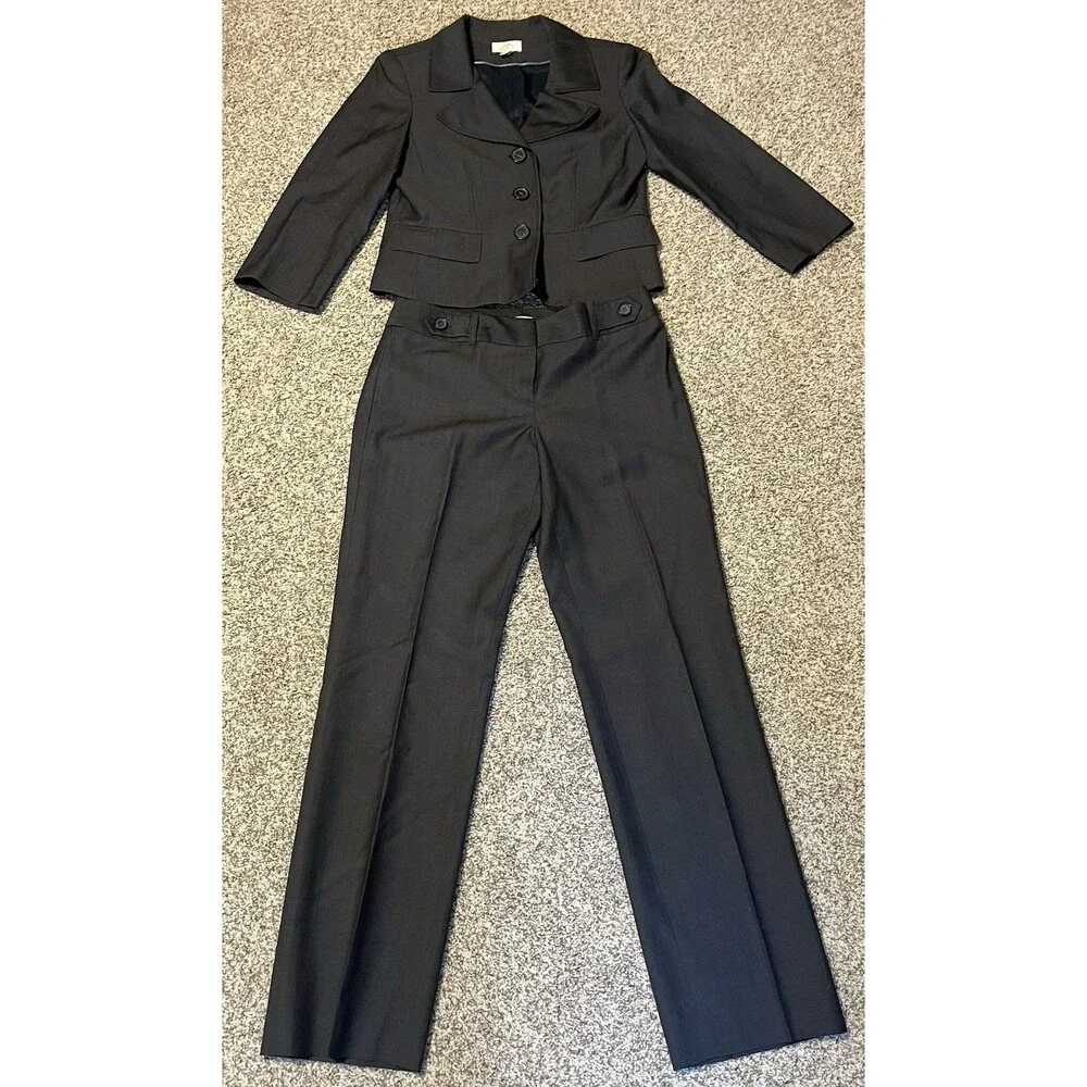 Ann Taylor Loft Pant Suit 2 Piece Set - Jacket Sz 6 / Pants Sz 4 Gray - Picture 1 of 4